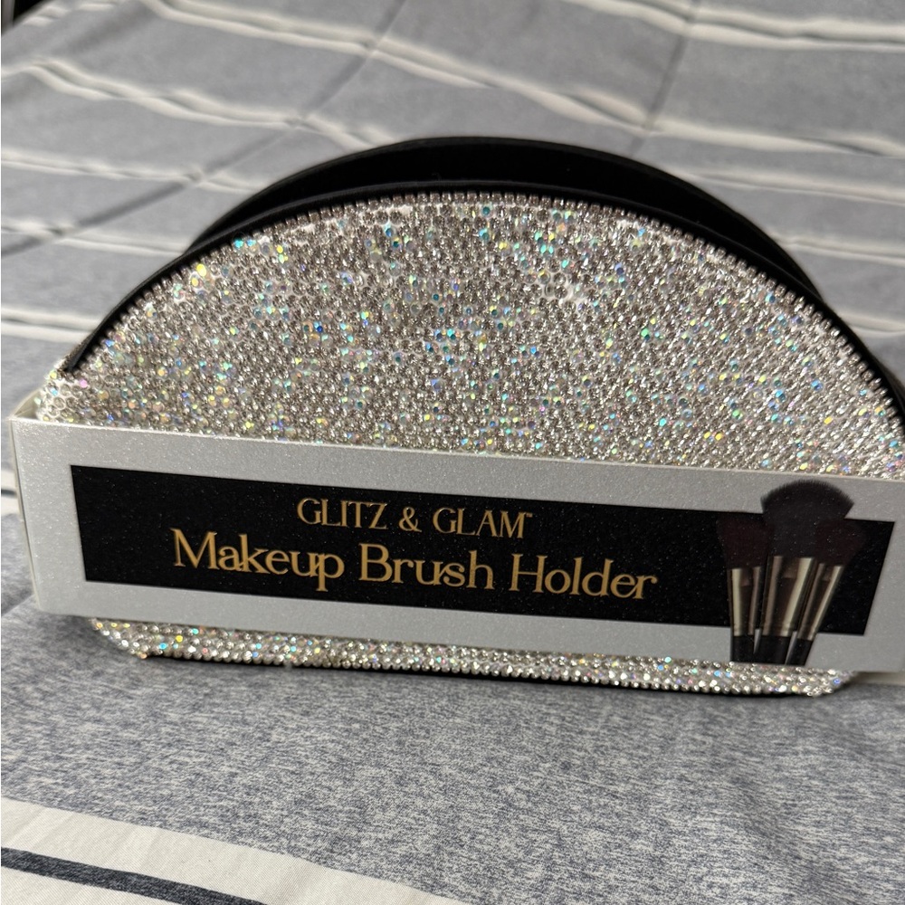 Glitz & Glam Sparkle Makeup Brush Holder - Silver Rhinestone